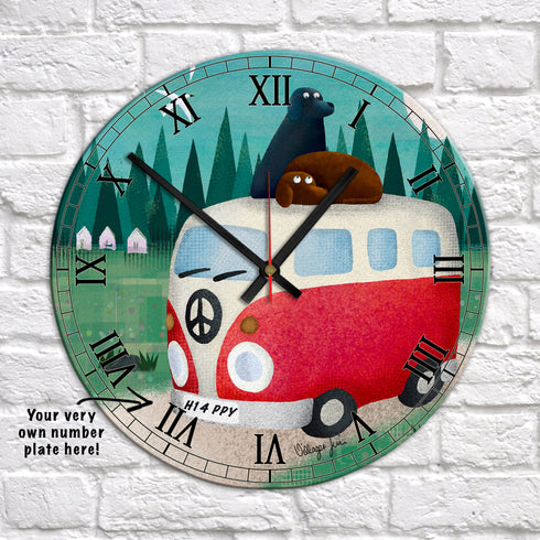 Labradorable Campervan Holiday Red - Camper Art Clock